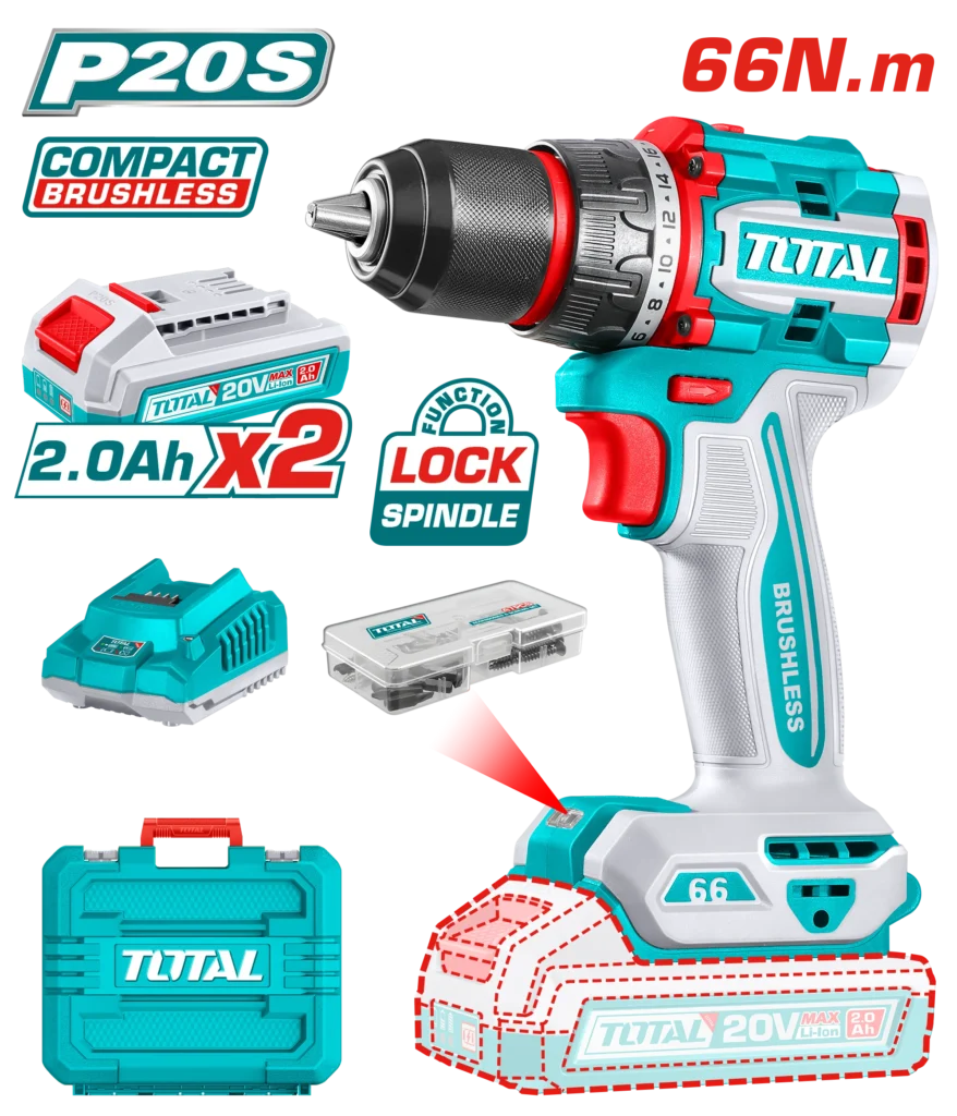 دریل شارژی توتال کامپکت براشلس مدل TDLI20668