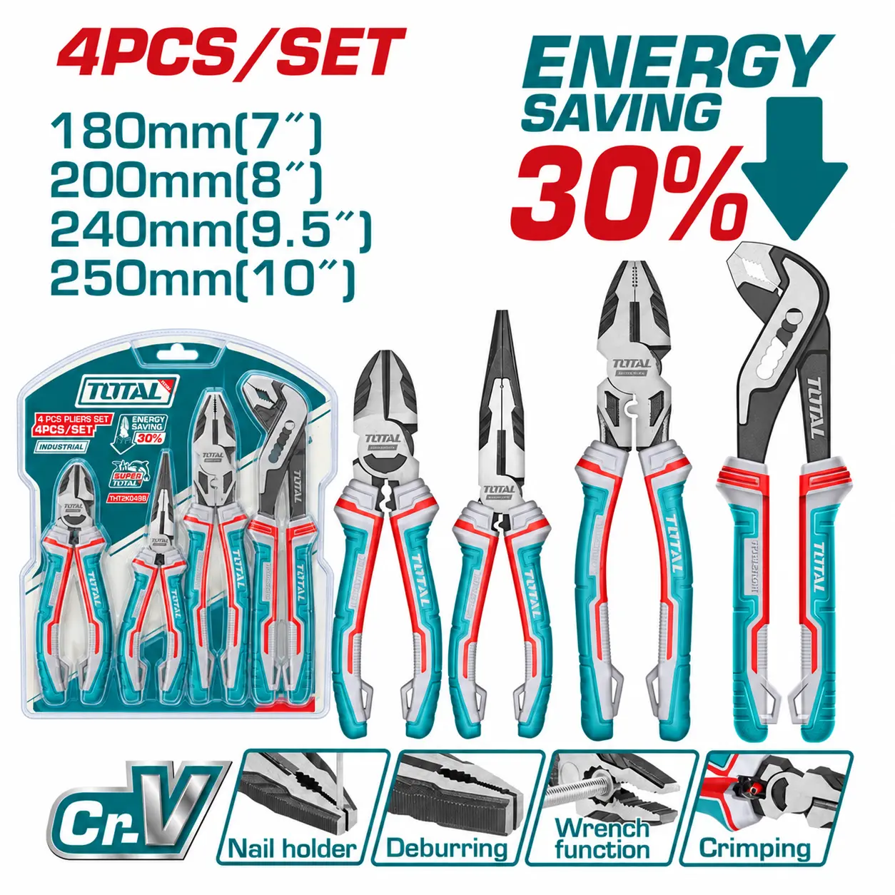 TOTAL 4-Piece Pliers Set Showcase ست انبر توتال ۴ عددی مدل THT2K0498
