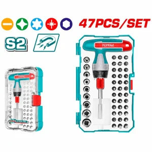 ست پیچ گوشتی دسته T توتال ۴۷ پارچه مدل TACSD30476