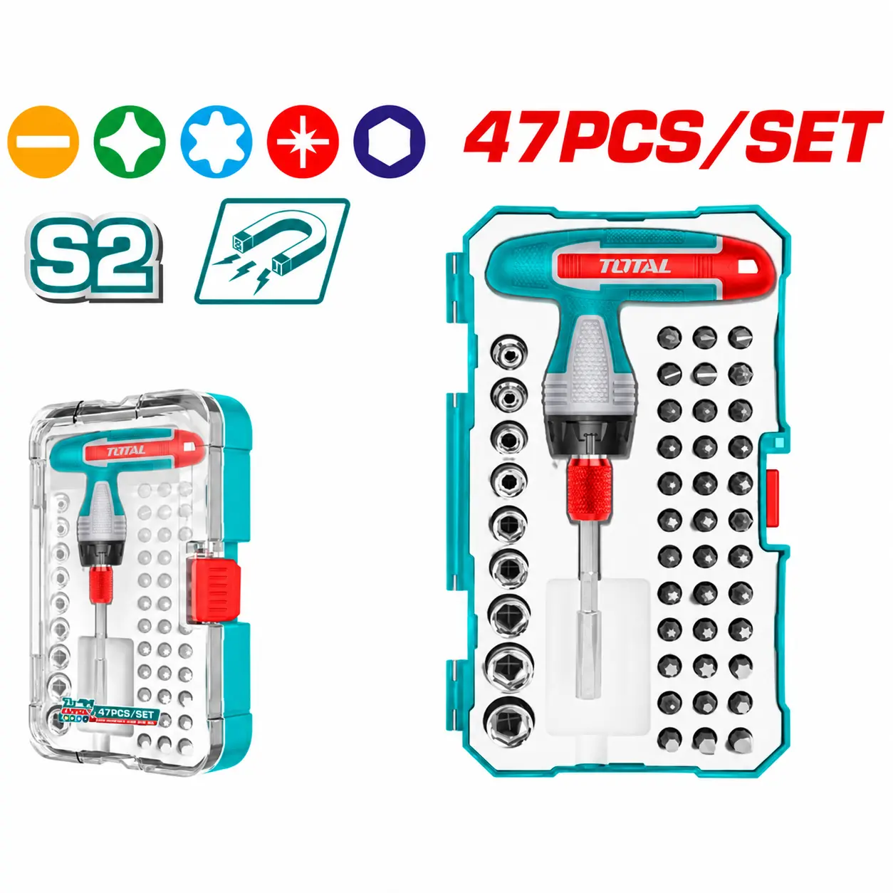 TOTAL 47-piece T-handle screwdriver set ست پیچ گوشتی دسته T توتال ۴۷ پارچه مدل TACSD30476